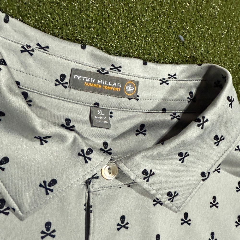 Peter Millar Gray Skull Print Men's Shirt Summer Comfort XL